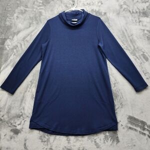 Pure Jill Top Womens M Blue Luxe Tencel Cowl Neck Long Sleeve Tunic Pockets